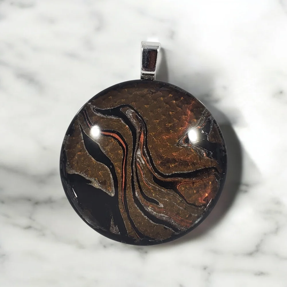 Handmade Black and Brown Abract Swirl Pendant Necklace - Picture 1 of 11